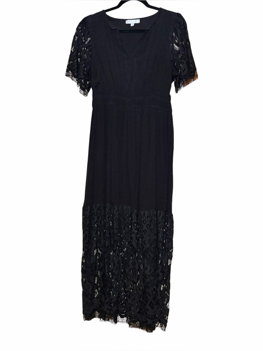 J Gee Black Lace Maxi Dress Medium Boho Romantic Whimsigoth Fairycore Gothic LBD - Picture 1 of 8